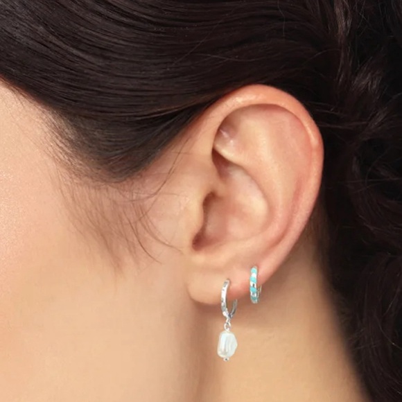 Sterling Silver Nickel Free Pearl Drop Dainty Earrings Small Huggie Hoop 925SS - Picture 4 of 8